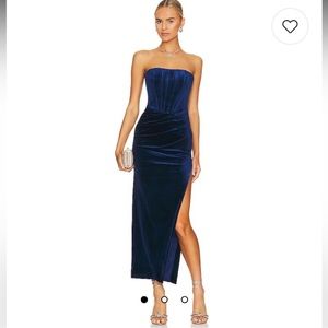 Bardot Everlasting Velour Midi Dress in Navy NWT